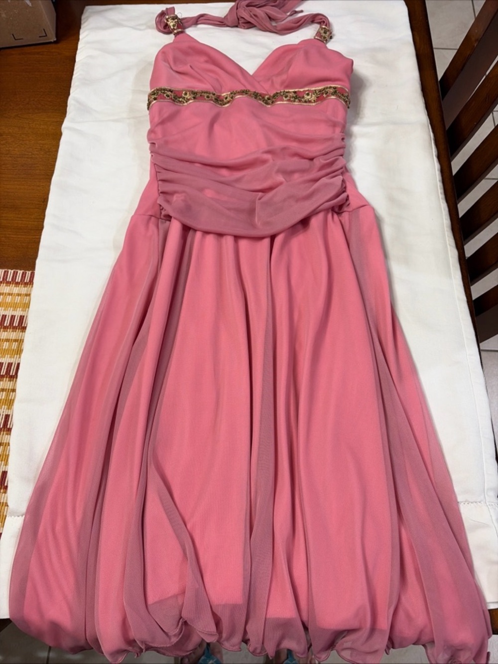 Pink vintage Beaded-Waist Halter Dress
